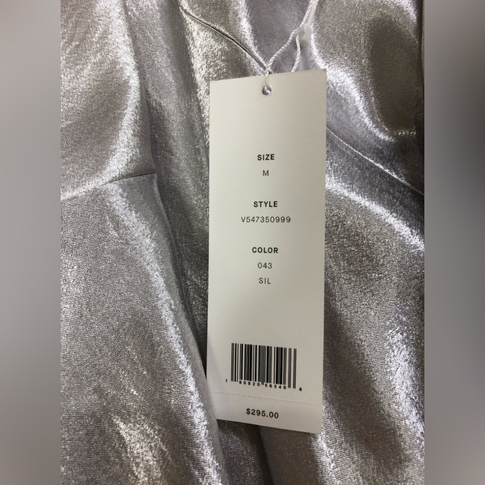 Vince V-Neck Bias Cut Spaghetti Strap Silky Midi Slip Dress Silver - Picture 9 of 9